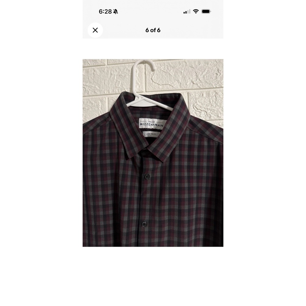 Mizzen Main Shirt Mens Large Trim Fit Performance Stretch Check Leeward Button